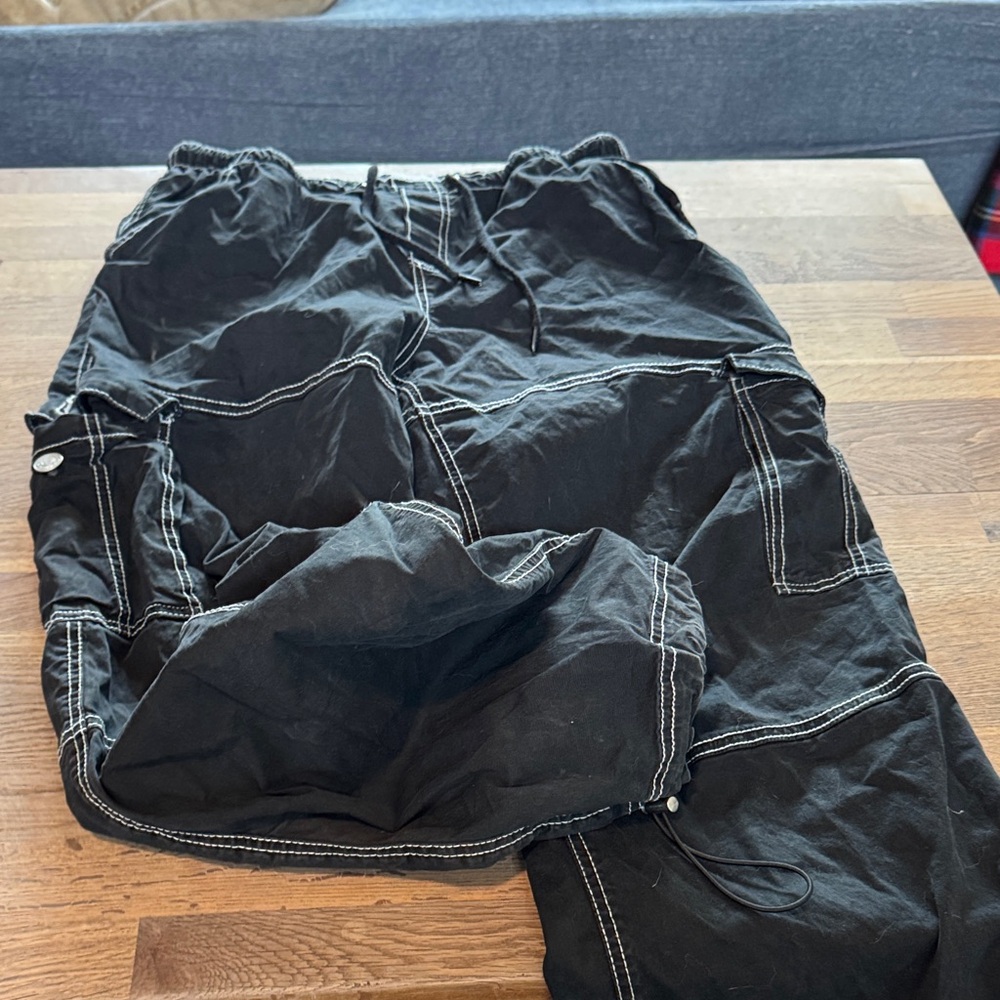 Garage Black Cargo Pants with White Stitching